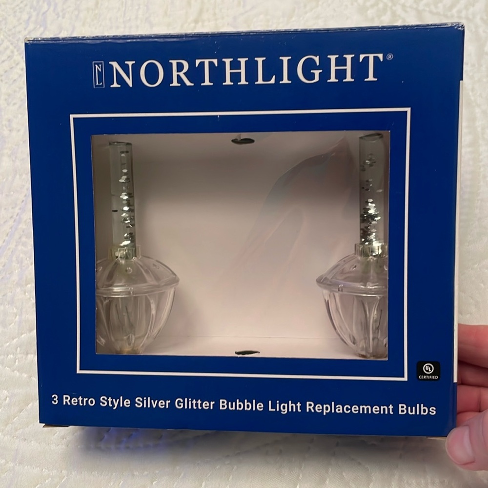 NIB 2 Ct. NORTHLIGHT Retro Style Silver Glitter Bubble Light Replacement Bulbs